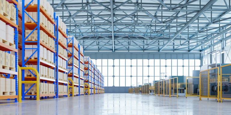 Interior of warehouse in logistic center,3d rendering