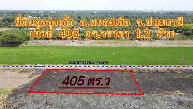 ที่ดินคลองเก้า หนองเสือ ปทุมธานี ติดถนนสาธารณะ 405 ตรว.